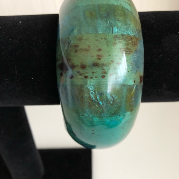 Green and Teal Wood Bangle Bracelet - Picture 1 of 3